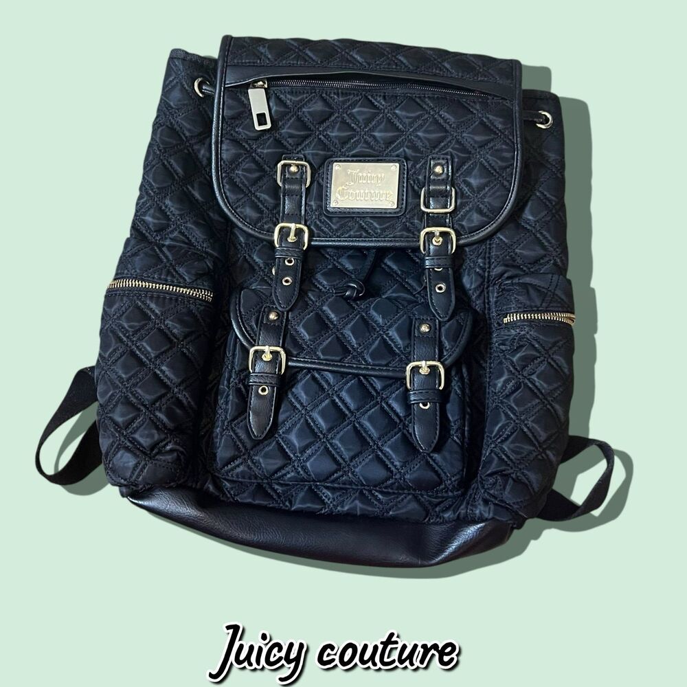Juicy Couture Quilted Nylon & Faux Leather Backpack – Black – Excellent Used Con
